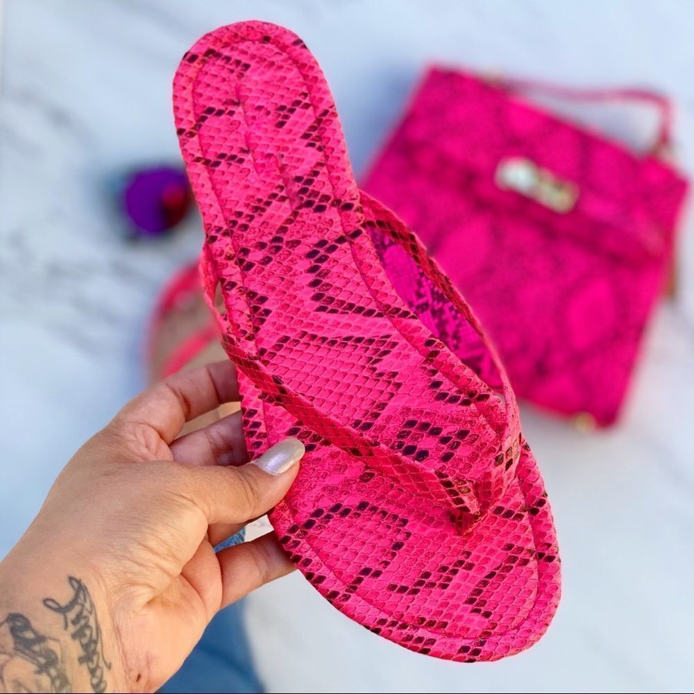 Hot Pink Snake Flip Flops